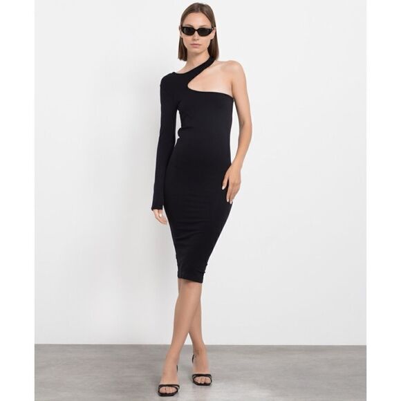 NWT HELMUT LANG Seamless Jersey Nylon Core Cutout Midi Dress in Black, Size XS/S - Picture 5 of 16